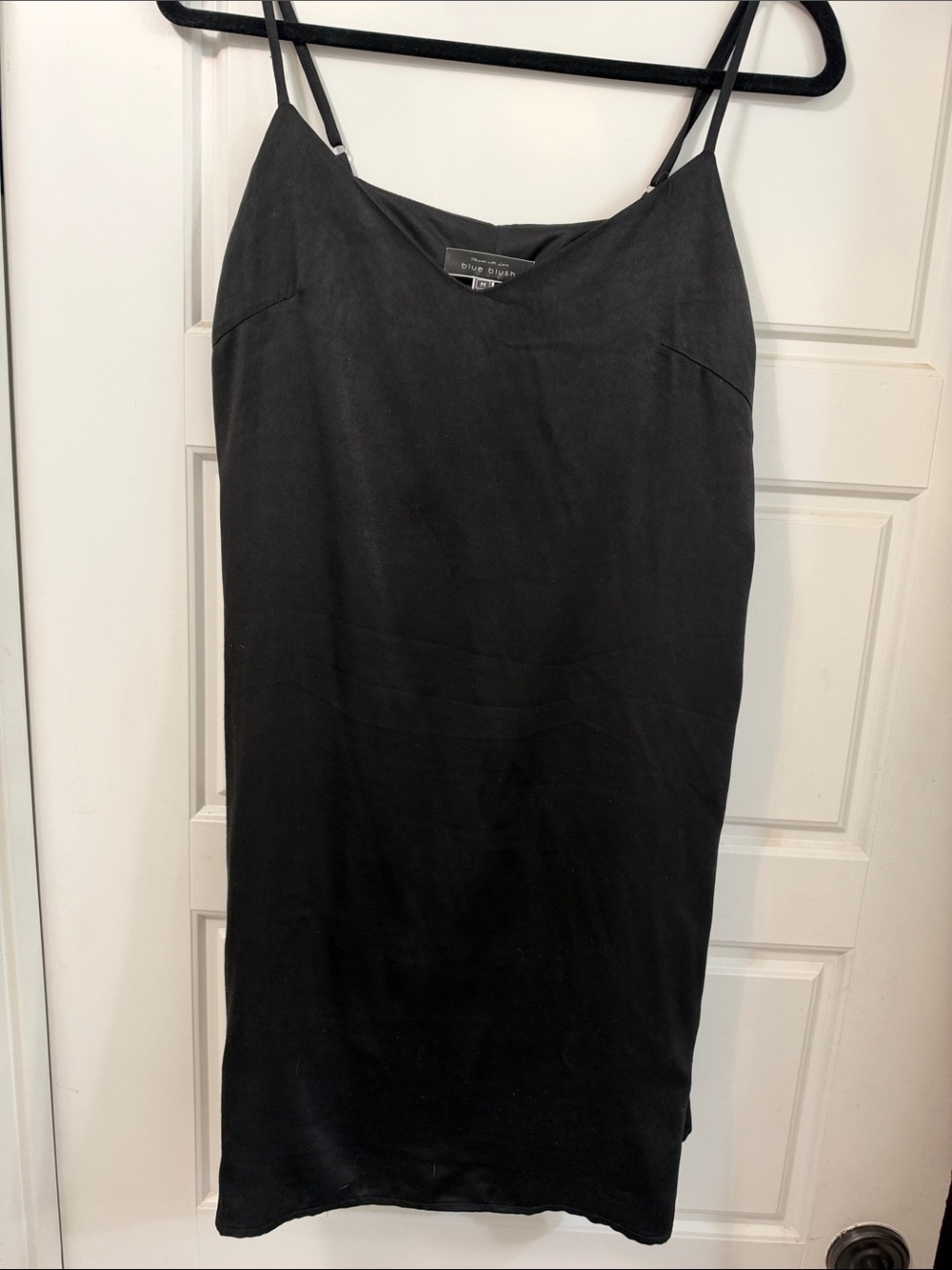 Blue Blush Black Satin Slip Mini Skirt with Spaghetti Straps